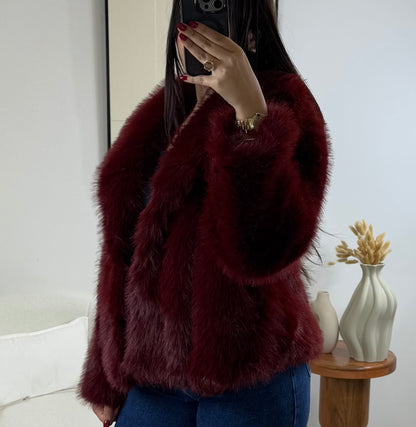 MANTEAU FAUSSE FOURRURE BORDEAUX