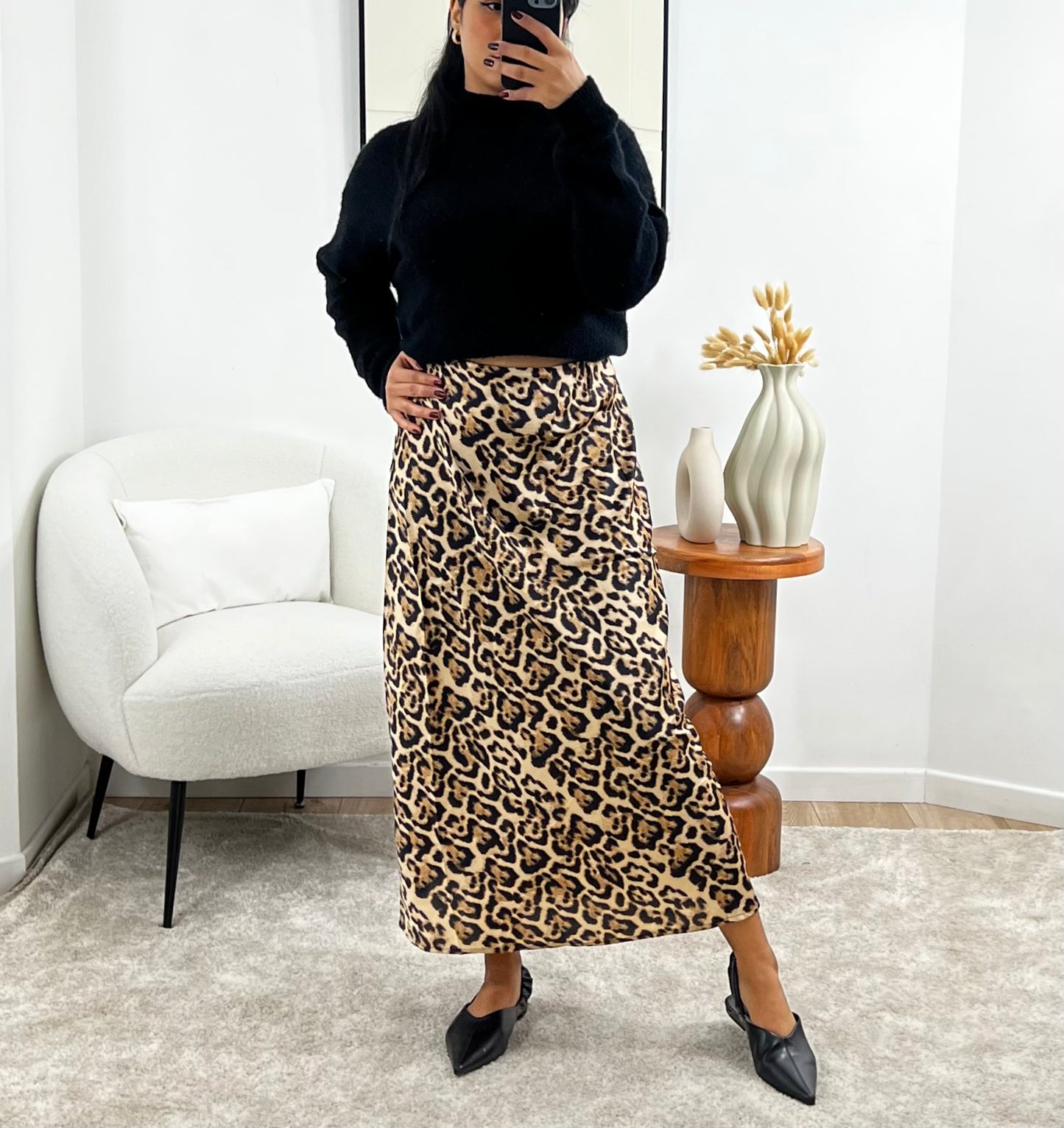 Leopard satin skirt