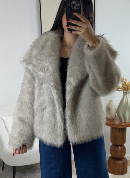 Premium Taupe Faux Fur Coat