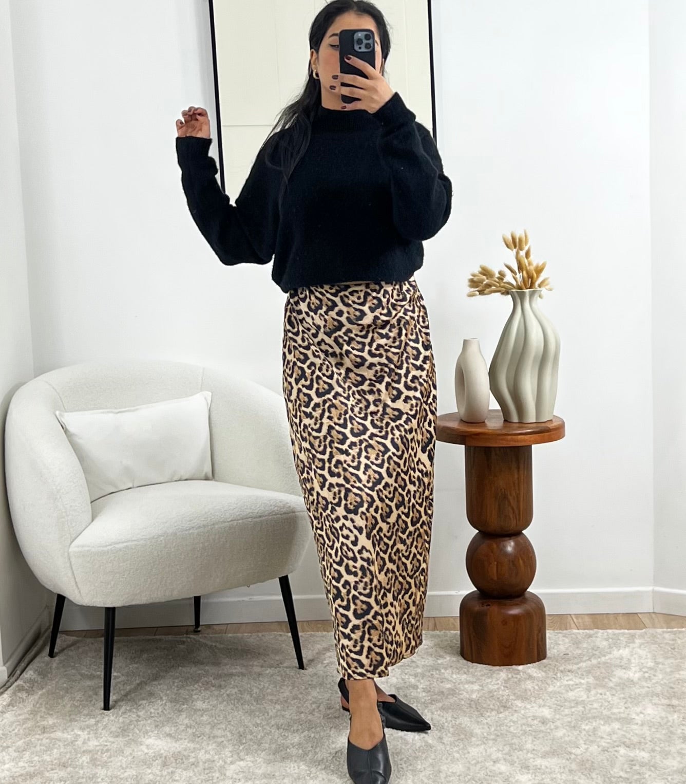 Leopard satin skirt