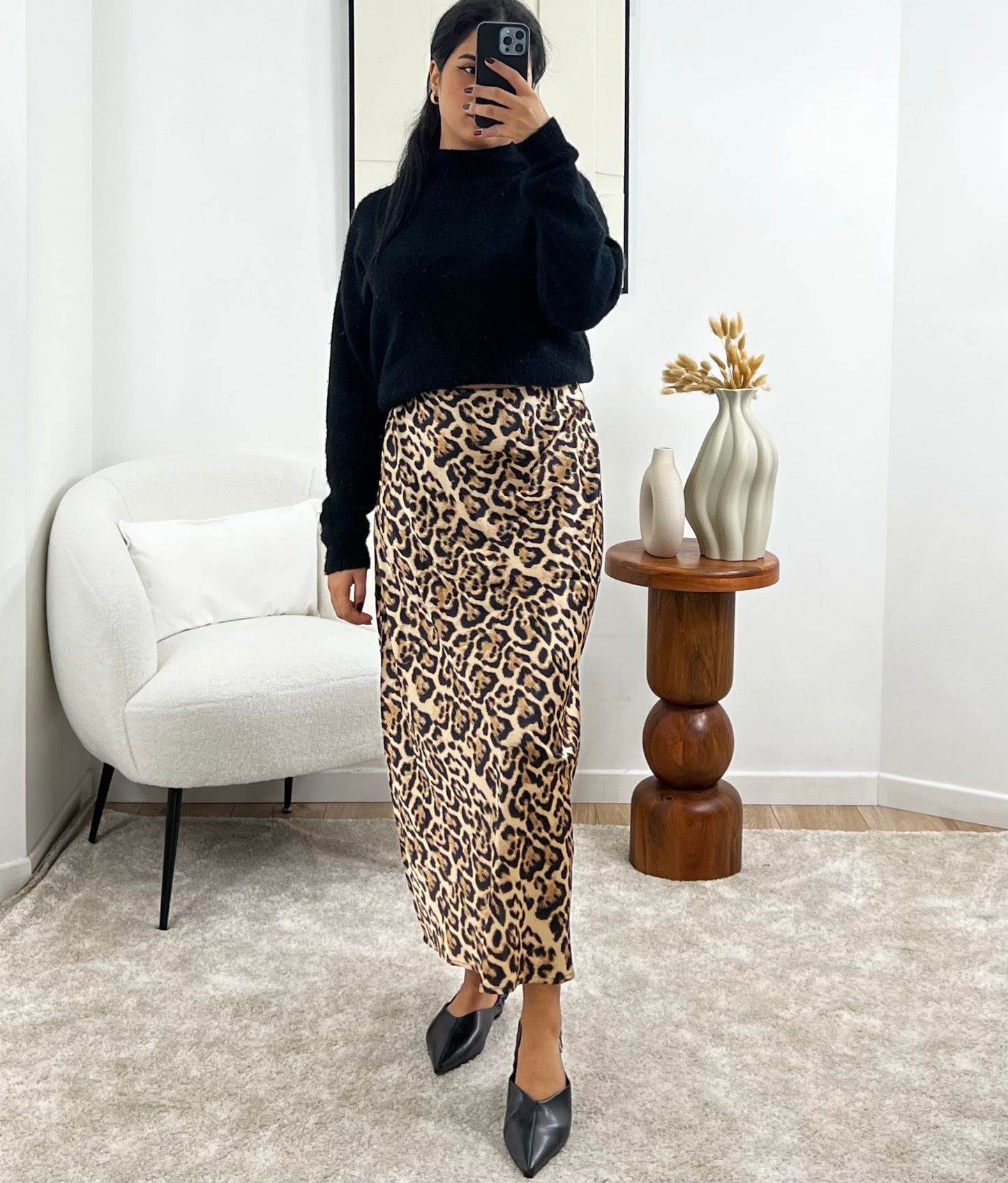 Leopard satin skirt