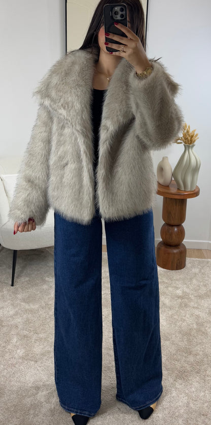 Premium Taupe Faux Fur Coat