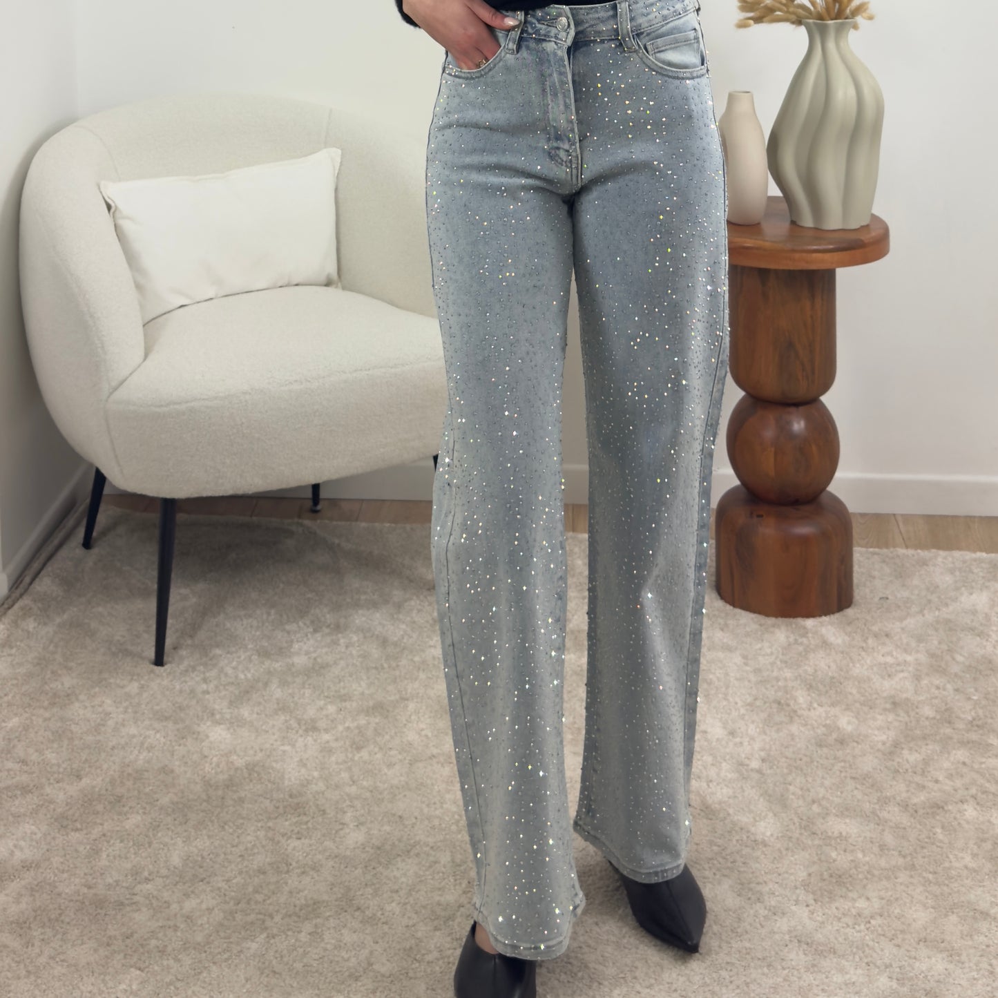 WIDE LEG RHINESTONE JEAN